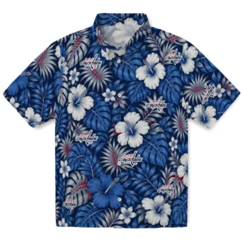 Washington Capitals Hawaiian Shirt - Hibiscus Monstera Blue