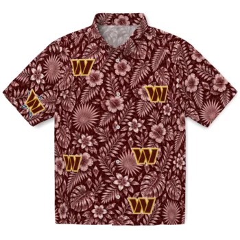 Washington Commanders Hawaiian Shirt - Crystal Foliage Burgundy