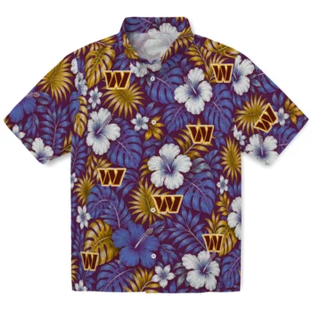 Washington Commanders Hawaiian Shirt - Hibiscus Monstera Burgundy