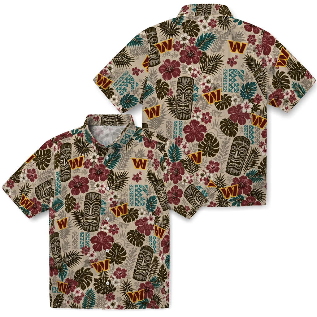 washington-commanders-hawaiian-shirt-custom-tiki-masks-warm-beige-high-quality.webp