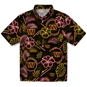 Washington Commanders Hawaiian Shirt - Neon Florals Black