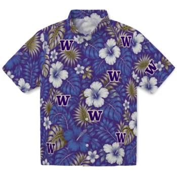 Washington Huskies Hawaiian Shirt - Hibiscus Monstera Purple