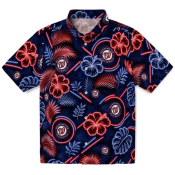 Washington Nationals Hawaiian Shirt - Neon Florals Black