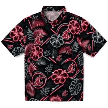 Washington State Cougars Hawaiian Shirt - Neon Florals Black