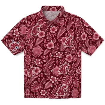 Washington State Cougars Hawaiian Shirt - Crystal Foliage Crimson