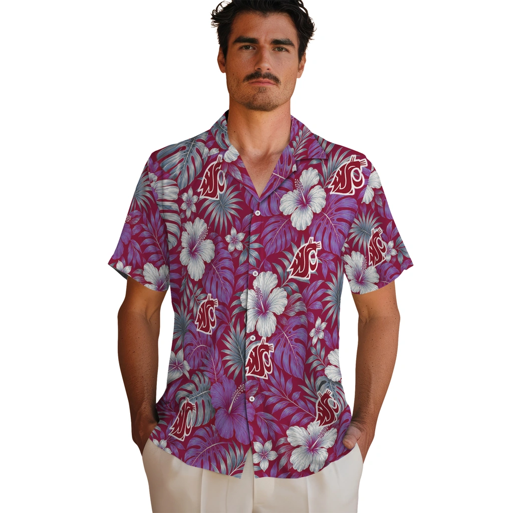 washington-state-cougars-hawaiian-shirt-customized-hibiscus-monstera-crimson-fashion-forward.webp