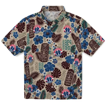 Washington Wizards Hawaiian Shirt - Tiki Masks Warm Beige