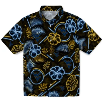 West Virginia Mountaineers Hawaiian Shirt - Neon Florals Black