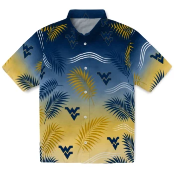 West Virginia Mountaineers Hawaiian Shirt - Ombre Fronds Blue