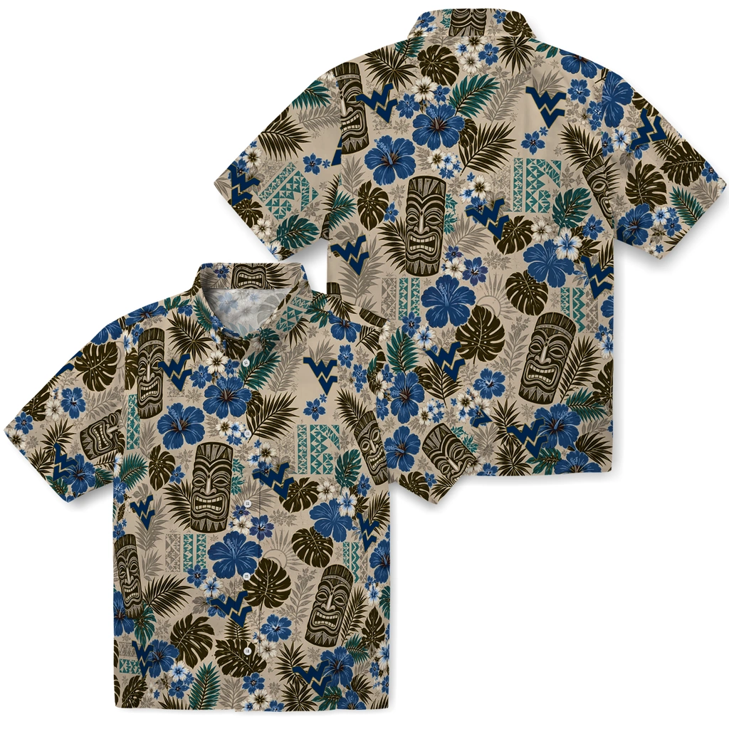 west-virginia-mountaineers-hawaiian-shirt-customized-tiki-masks-warm-beige-high-quality.webp