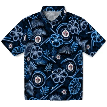 Winnipeg Jets Hawaiian Shirt - Neon Florals Black