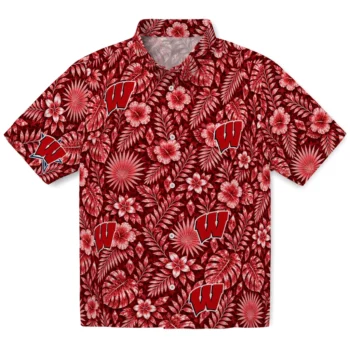 Wisconsin Badgers Hawaiian Shirt - Crystal Foliage Red