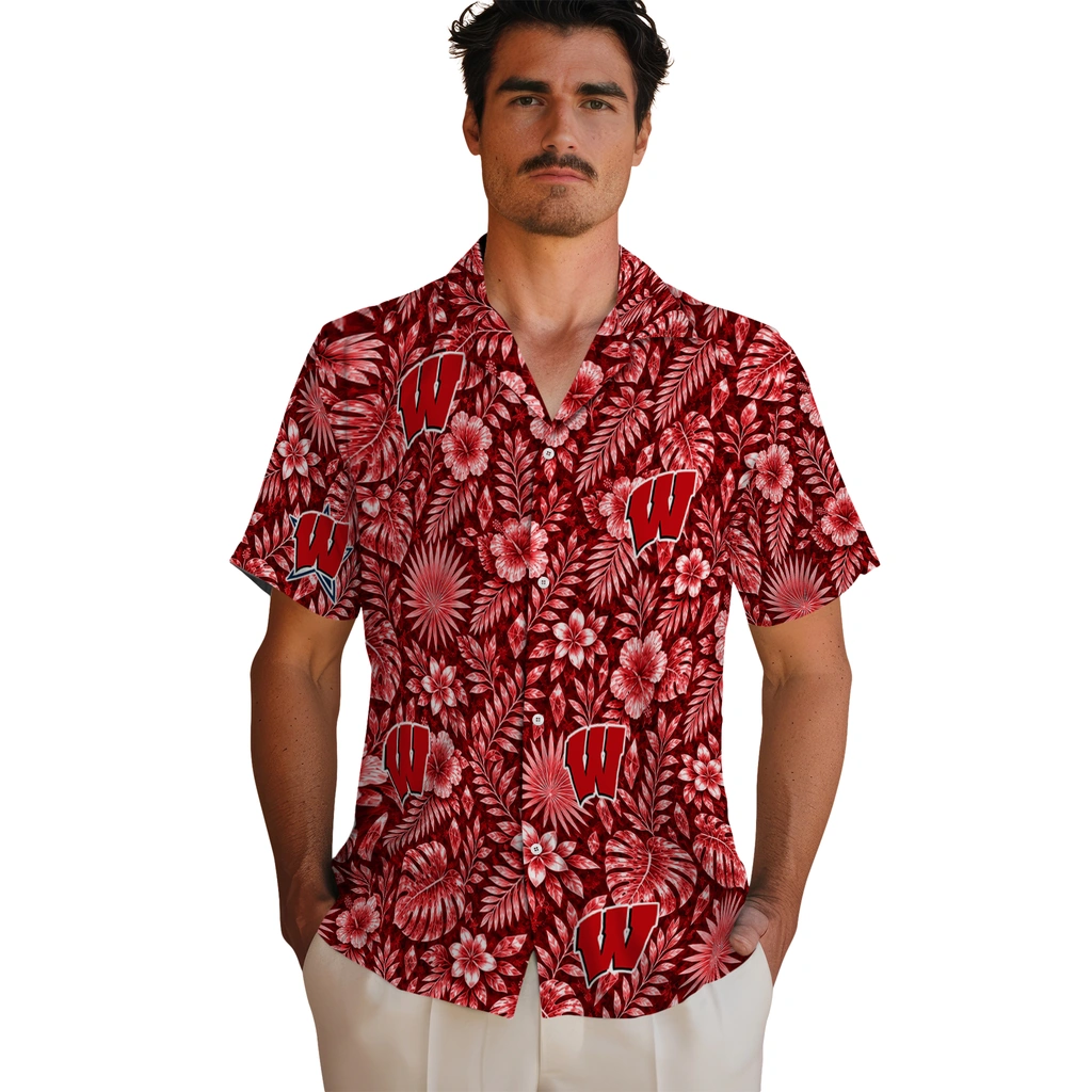wisconsin-badgers-hawaiian-shirt-personalized-crystal-foliage-red-fashion-forward.webp