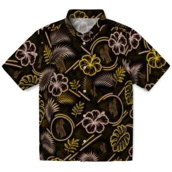 Wyoming Cowboys Hawaiian Shirt - Neon Florals Black
