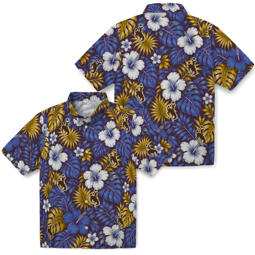 wyoming-cowboys-hawaiian-shirt-personalized-hibiscus-monstera-brown-high-quality.webp