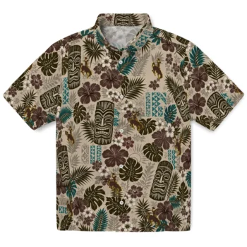 Wyoming Cowboys Hawaiian Shirt - Tiki Masks Warm Beige